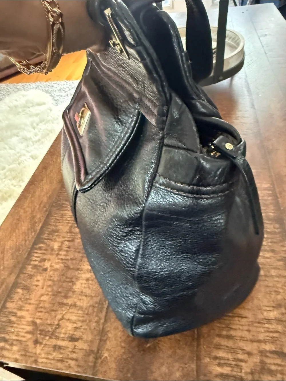 Classic Kate Spade Black Leather Satchel Handbag with Gold Hardware